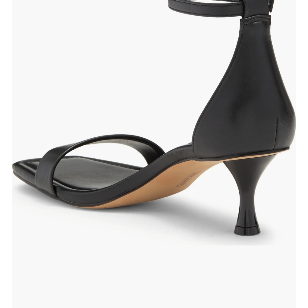 Vince Camuto Black Leather Ankle-Strap Kitten Heel Sandals - Picture 6 of 10